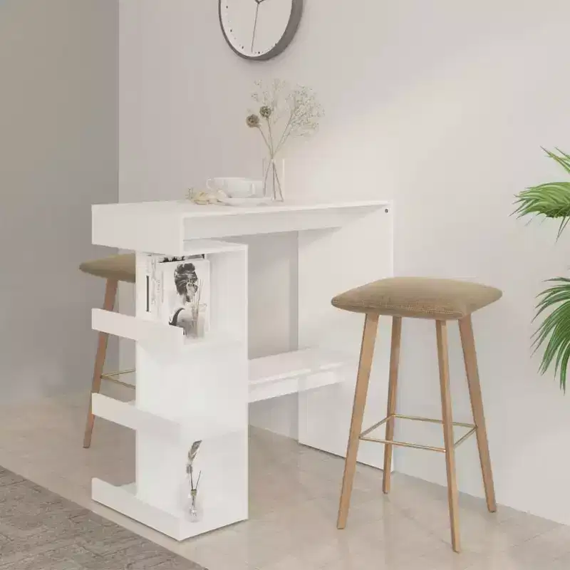 Chic Modern Bar Table with Storage Rack - Compact 39.4x19.7x40 Engineered Wood Pub Table for Kitchen, Dining Area - White
