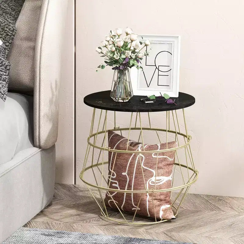 Costway Round Side End Coffee Sofa Table Nightstand with Storage Space Removeable Top
