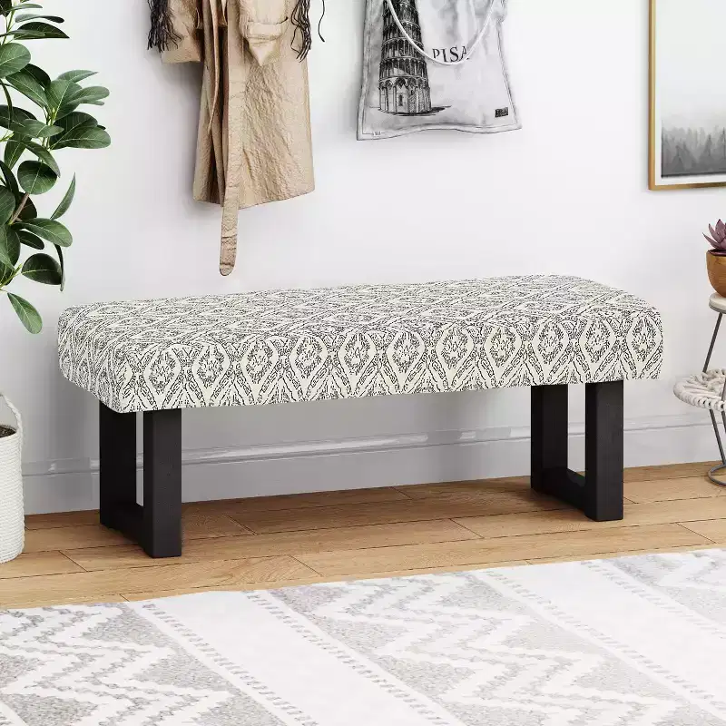 Christopher Knight Home Ashford Boho Fabric Upholstered Bench, Black Print and Black