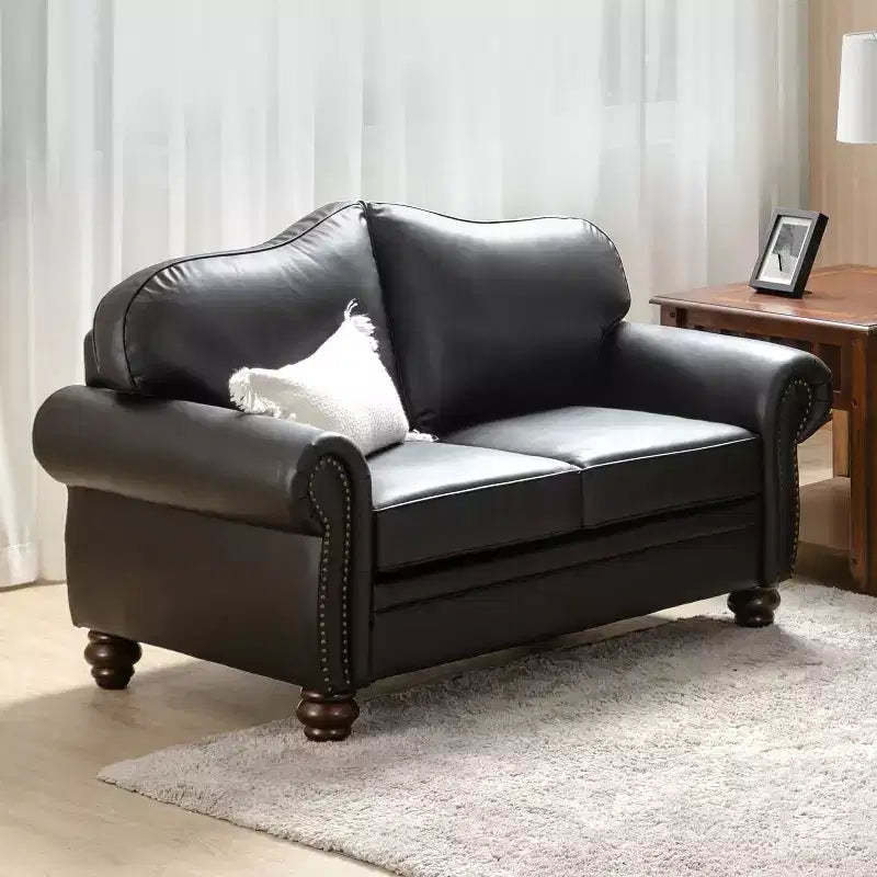 Antonia 60 Wide Chesterfield Loveseat Genuine Leather Sofa with Nailhead Trim and Rolled Armrests