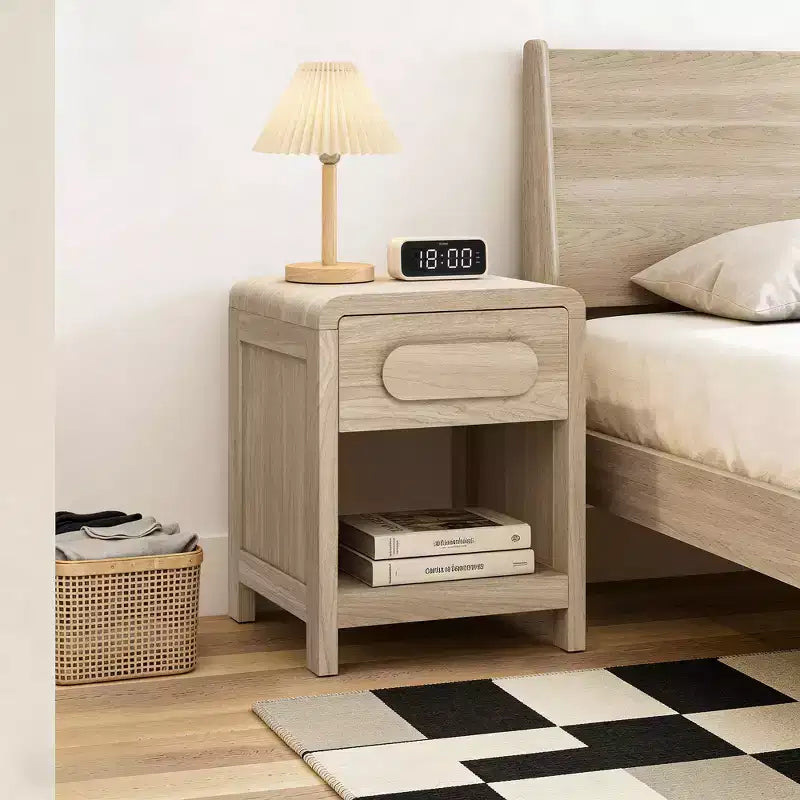 21.65 Nightstand with Drawer & Open Shelf �C Light Wood Finish, Brown