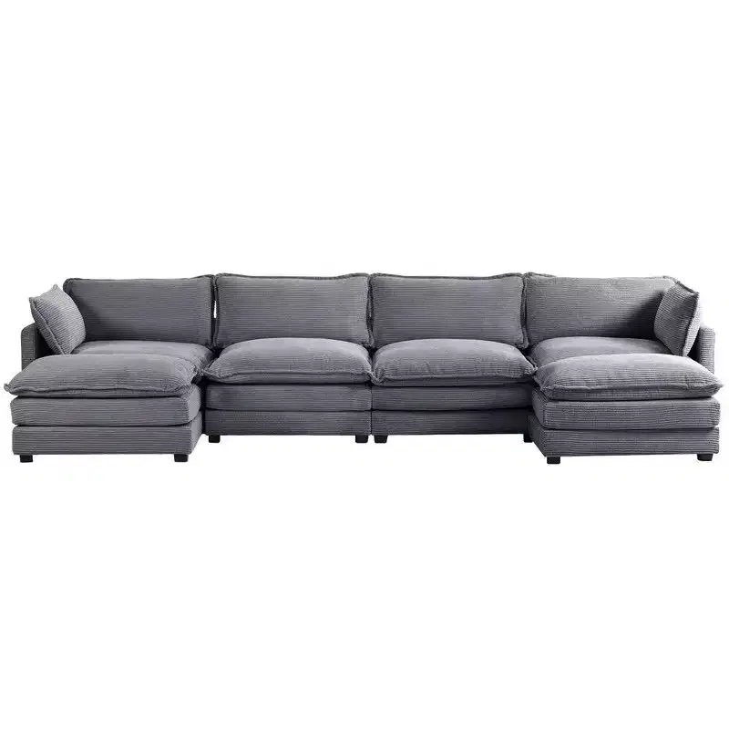 Hyleory Spacious Corduroy U-Shaped Sectional Sofa with 2 Movable Ottomans - Modular Comfort for Modern Living