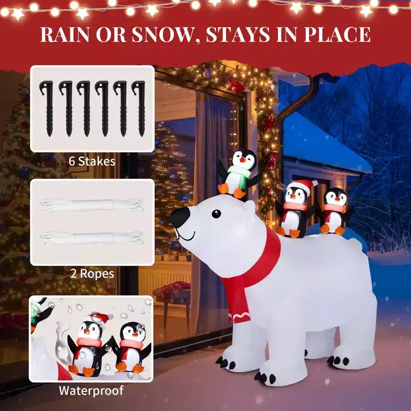 5FT Christmas Inflatable Decoration, Inflatable Polar Bear and Penguis, Funny Blow Up Yard Decorations for Holiday Party Front Yard Lawn Garden Decor
