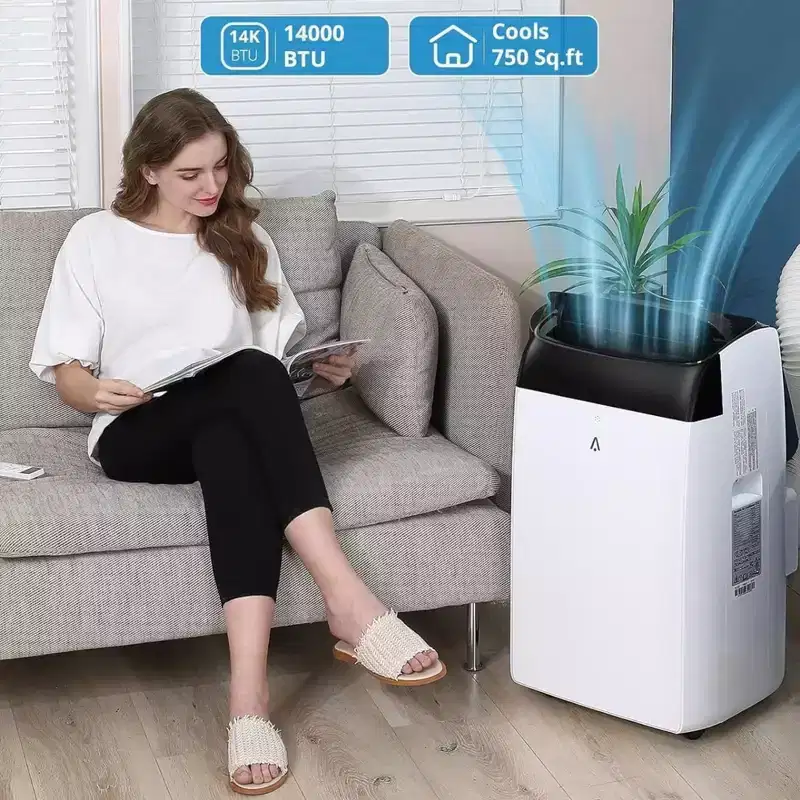 Climatiseur GustoWave 14 000 BTU avec télécommande, unité de climatisation portable pour pièces jusqu'à 70 m², blanc/noir