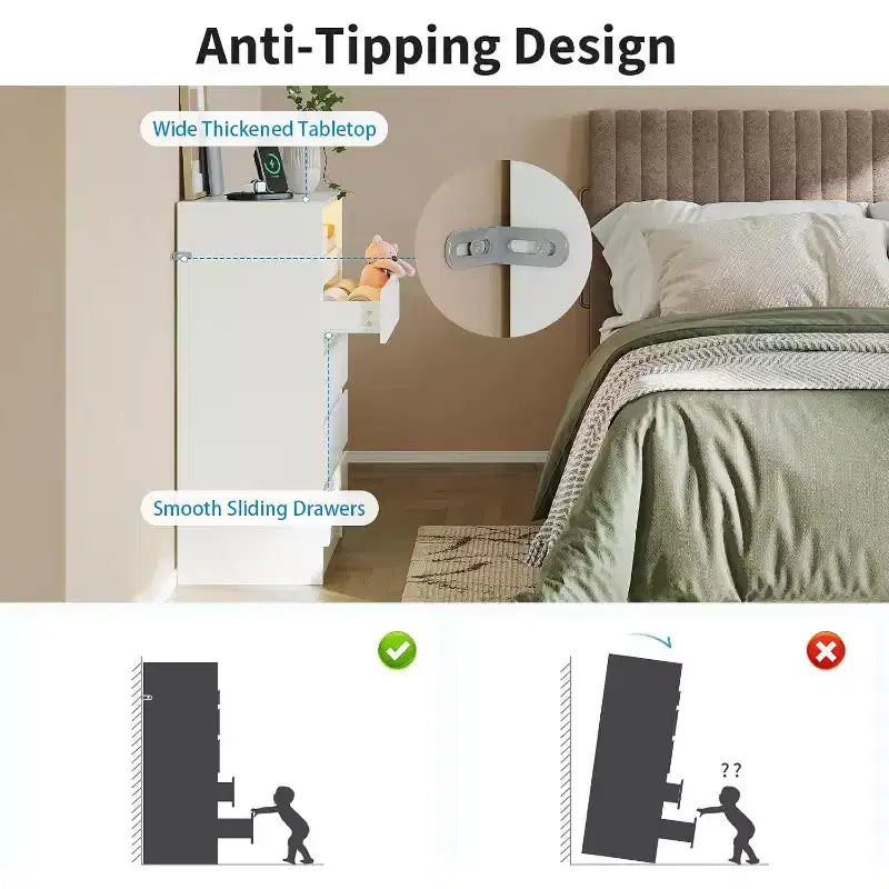 6-Drawer Dresser with LED Lights and Charging Station