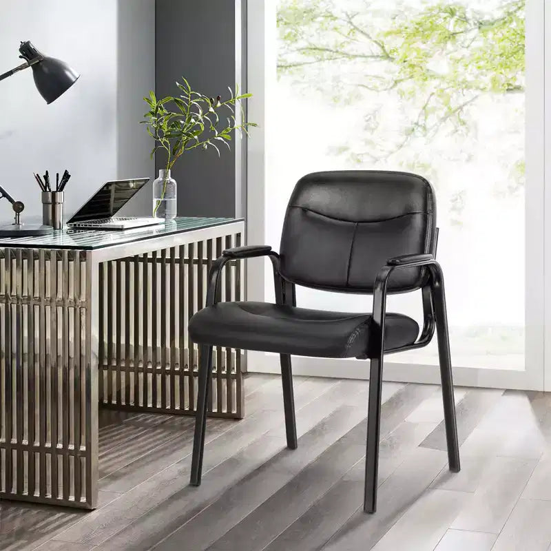JIONJOY Black Office Guest Chair Leather Waiting Room Chairs | Black