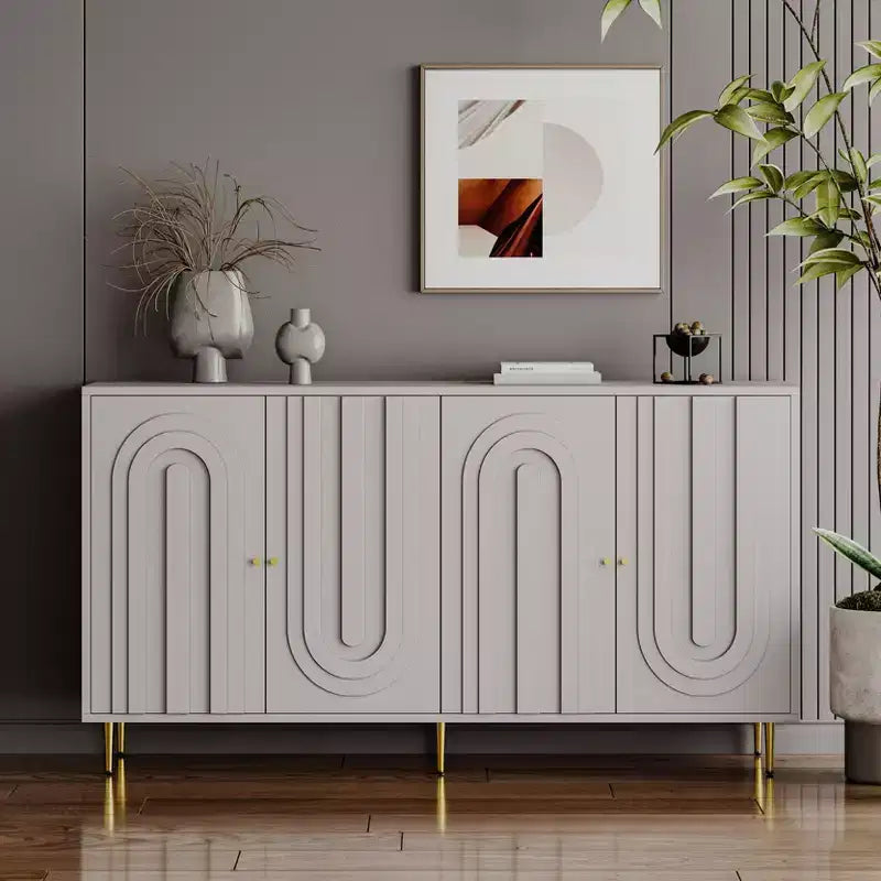 TUYOHW Lacquered 4 Door Wooden Cabinet Sideboard,Console Table with Gold Knobs,Adjustable Shelves,Buffet Server Storage for Entryway,Dining Room