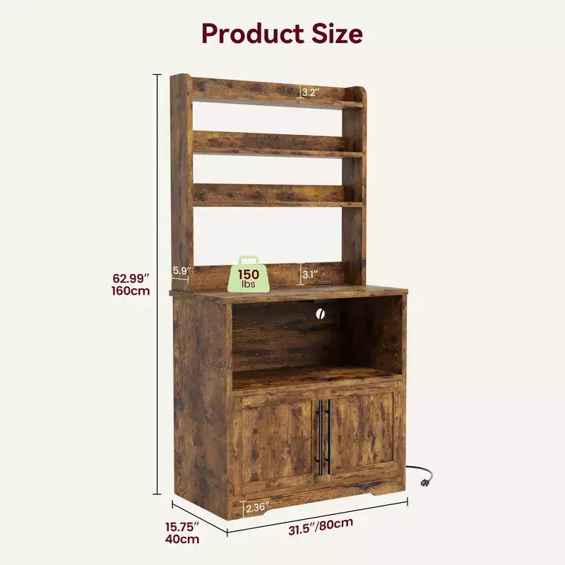 Microwave Oven Stand Pantry with Door, Tall Versatile Storage Shelf with Thick Tabletop for Dining Room
