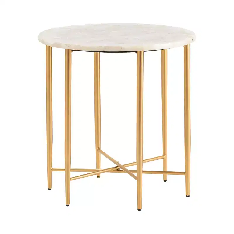 Crestview Collection Round Gold Marble Accent_End Table