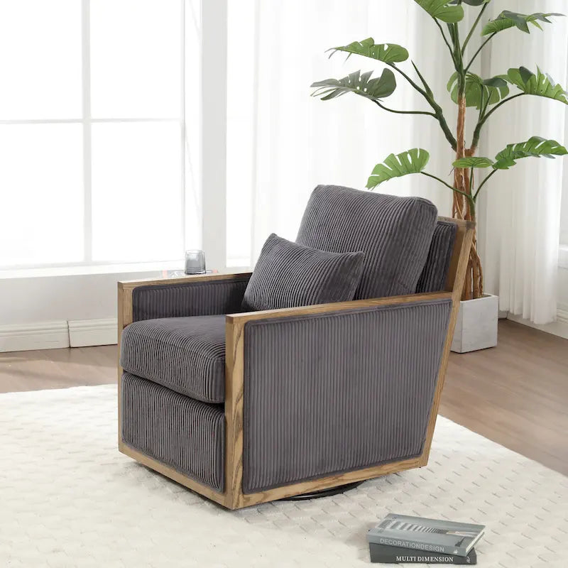 360° Swivel Barrel Accent Chair | Hardwood Frame | Foam Cushion | 300 lb | 26.77H