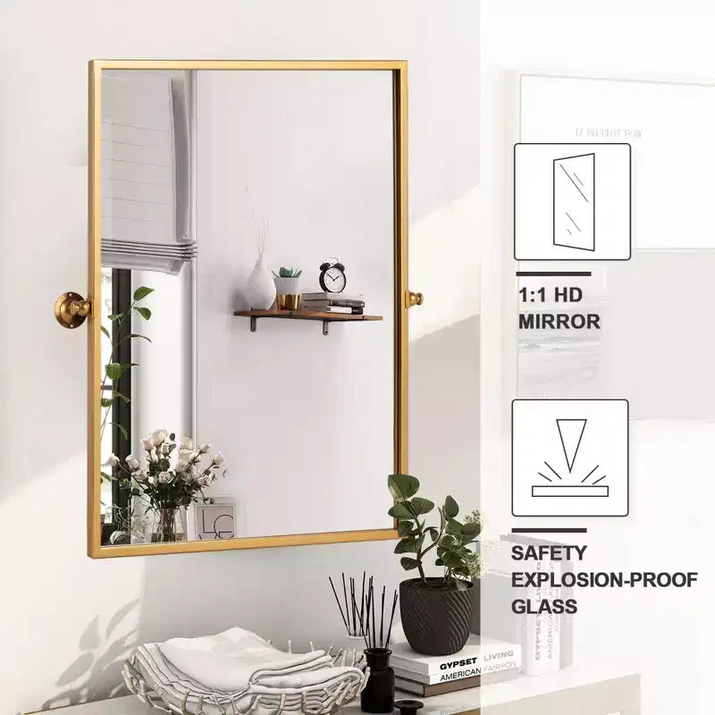 Rectangular Rotating Wall Mirror in Gold �C 38