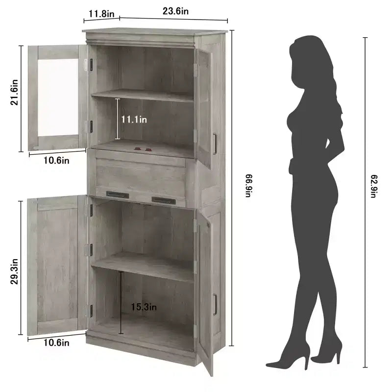 67 Tall Bathroom Cabinet, Double Door Line Bathroom Storage Cabinet with Drawer, Adjustable Shelves, for Bathroom Living Room Kitchen