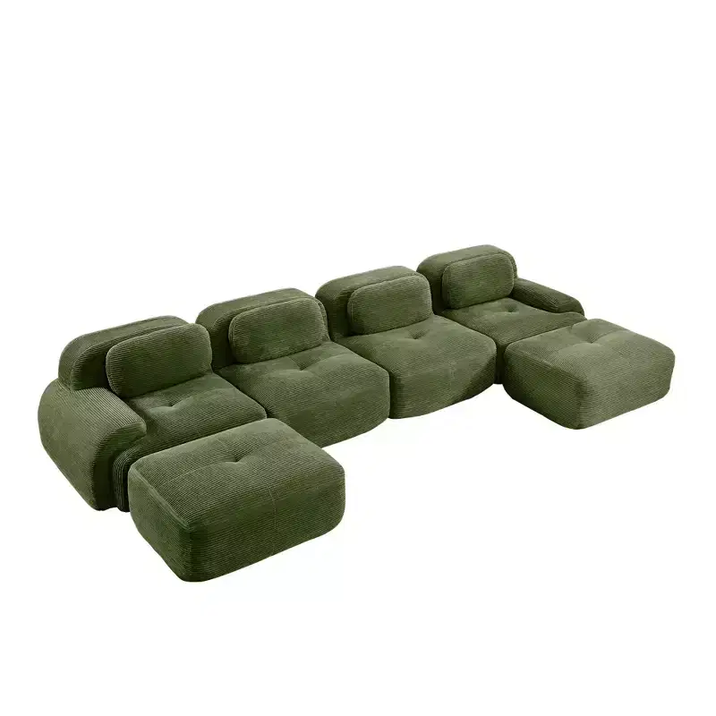 Homy Casa Modular Sectional Sofa, No-Assembly Corduroy Upholstered 4-Seat Sofa, Olive Green