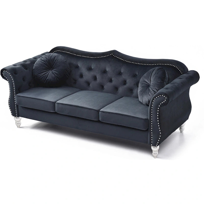 82 in. Velvet Chesterfield 3-Seater Sofa with Tufted Back and Nailhead Trim