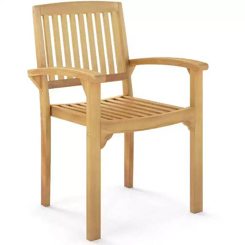 Costway 1/2/4 PCS Outdoor Patio Chair Teak Wood Armchair with Slatted Seat & Curved Seat