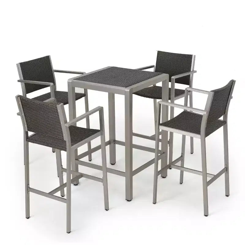 GDFStudio Crested Bay Outdoor 5 Piece Wicker and Aluminum Bar Set