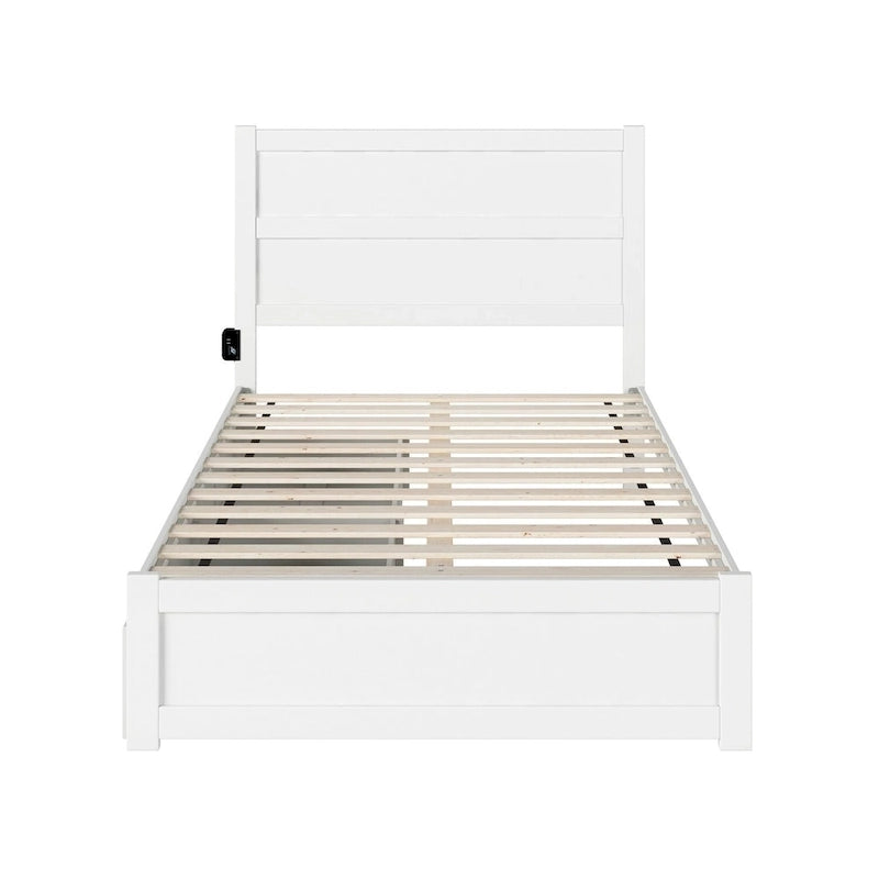 Full Platform Bed with Footboard, 2 Storage Drawers & Charging Station