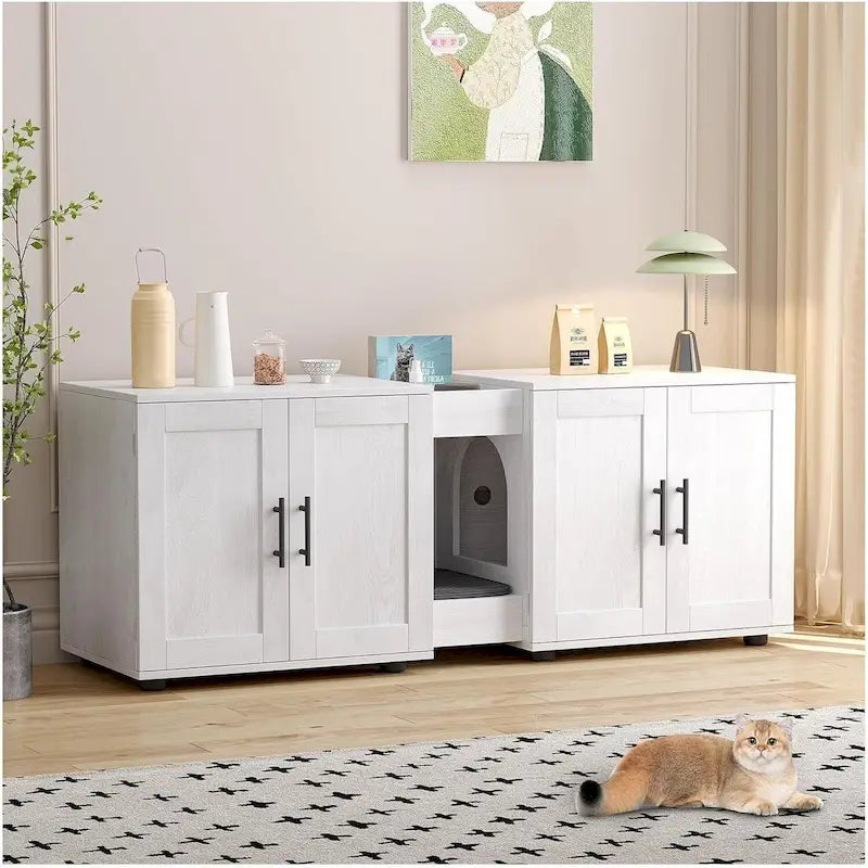 Double cat litter box cabinet furniture