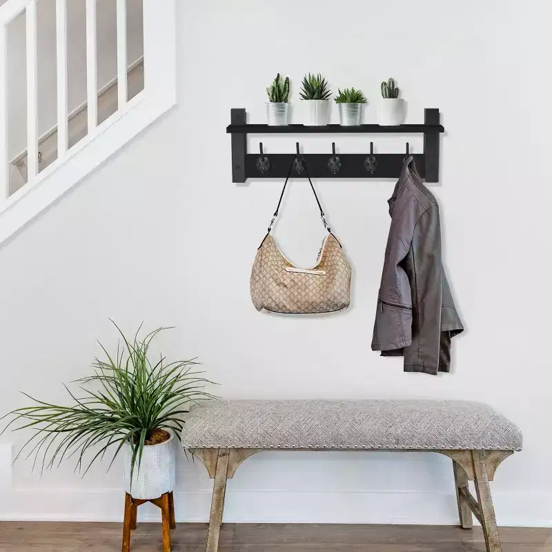 Sorbus 24 Inch Floating Wall Shelf with 5 Heavy Duty Hooks  for Entryway, Bathroom, Bedroom, Kitchen, or Mudroom