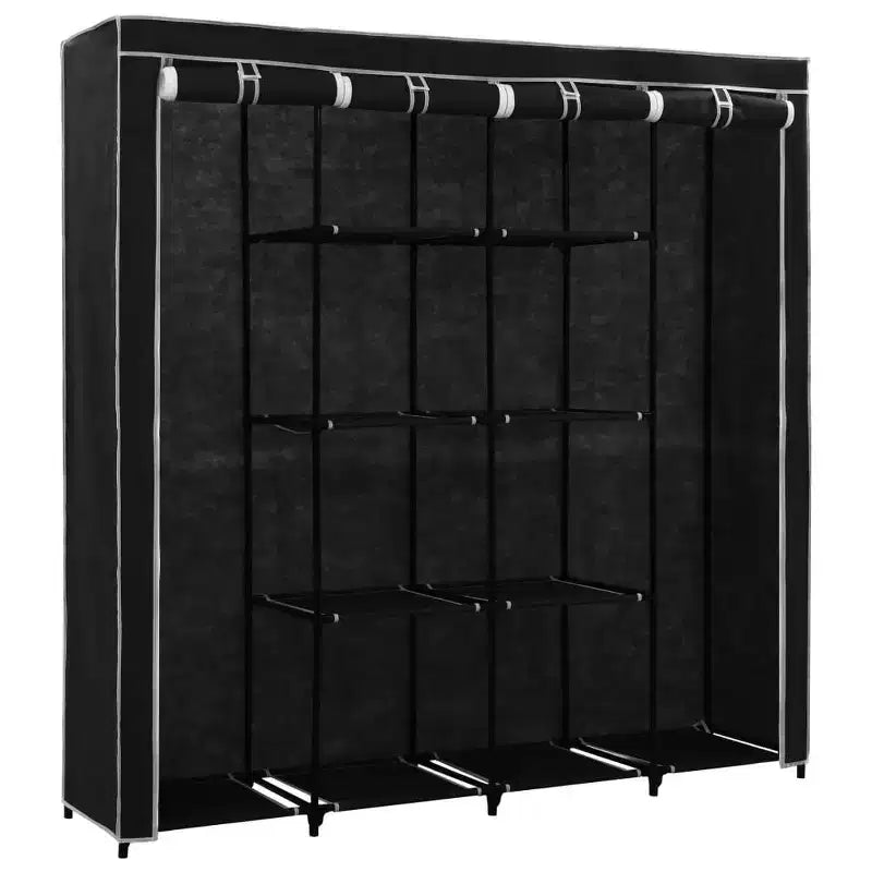 vidaXL Wardrobe Black Iron Frame and Polyester Fabric Large Wardrobe - Black