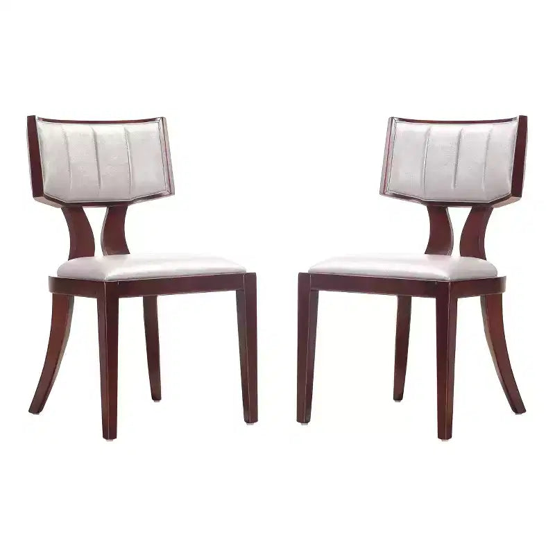 Set of 2 Pulitzer Faux Leather Dining Chairs Silver - Manhattan Comfort: Beechwood Legs, No Assembly Required