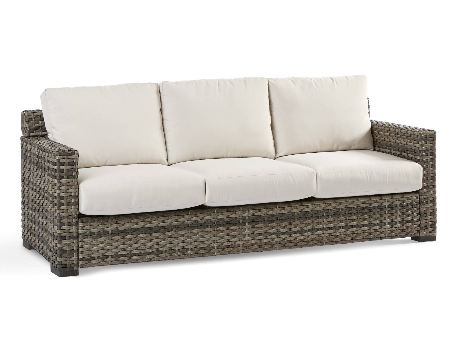 Outdoor Wicker Sofa with Cushions All-Weather Aluminum Frame Sandstone