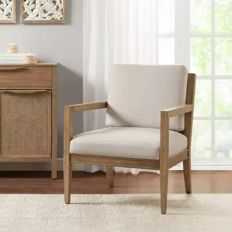 Marlee Upholstered Accent Armchair Ivory: Solid Wood Frame, Transitional Style - Madison Park