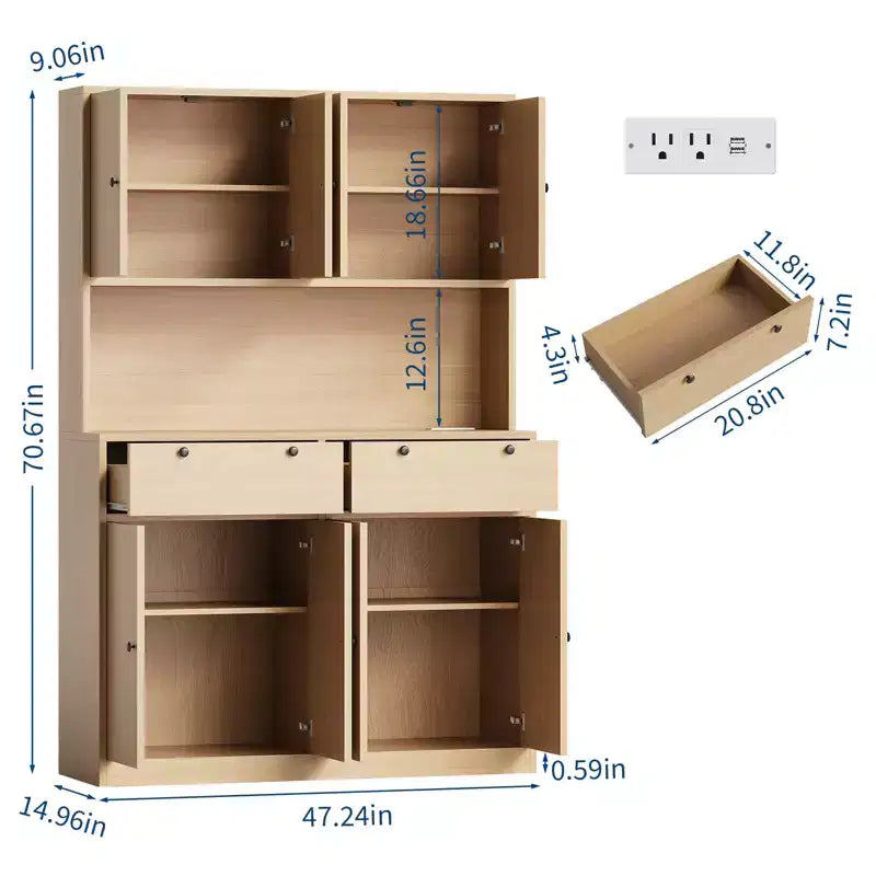 71 Tall Kitchen Pantry Cabinet with Charing Station | 2 Drawers, 47 w Kitchen Pantry Storage