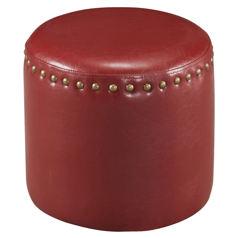 Round Faux Leather Ottoman | Wood Frame & Foam Fill | 4 Colors | Bohemian Style