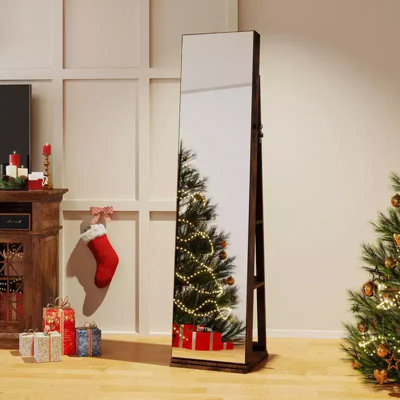 Costway 360 degree Swivel Jewelry Cabinet w/Full Length Mirror Back Shelves Lights for Bedroom