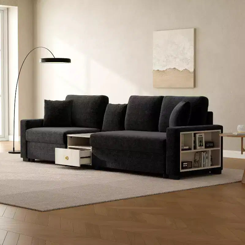Christopher Knight Home Yira 111.8'' Modern 3-Seater Chenille Upholstered Sectional Sofa with Console, Storage Armrest and Pillows