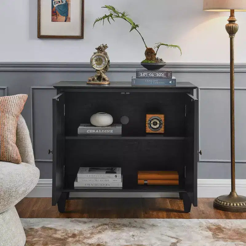 34 Geometric Accent Cabinet, Modern 2-Door Storage Buffet Cabinet with Adjustable Shelf for Entryway, Living Room - Panipeachy