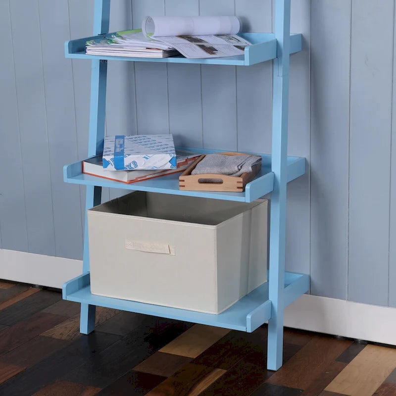 5-Tier Leaning Ladder Shelf Bookcase with Solid Wood Legs