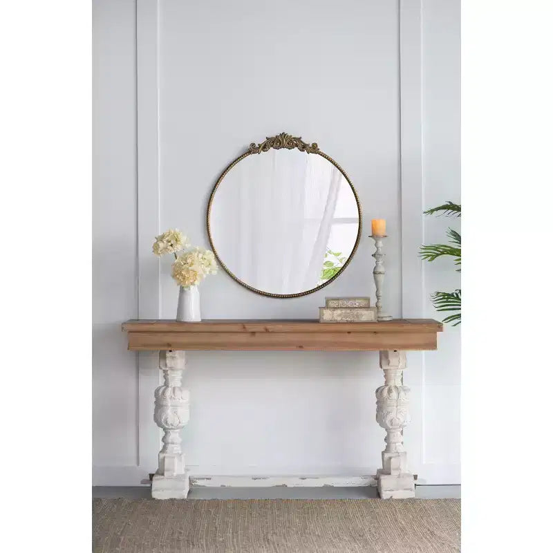 30 x 32 Inch Round Gold Wall Mirror with Metal Frame