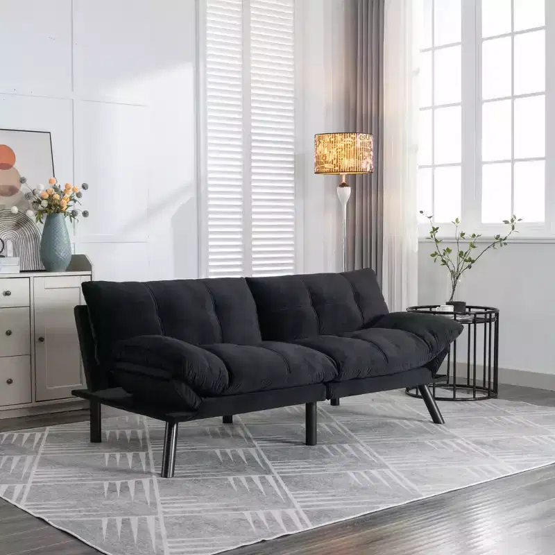 Convertible Folding Modern Sofa Bed Comfortable for Living Room Bedroom Small Space Black