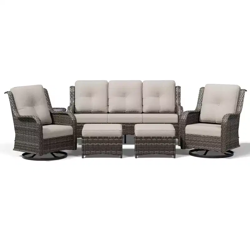 UPTIOT Premium Outdoor Sofa Set with Swivel Chairs and Multi-Functional Ottomans