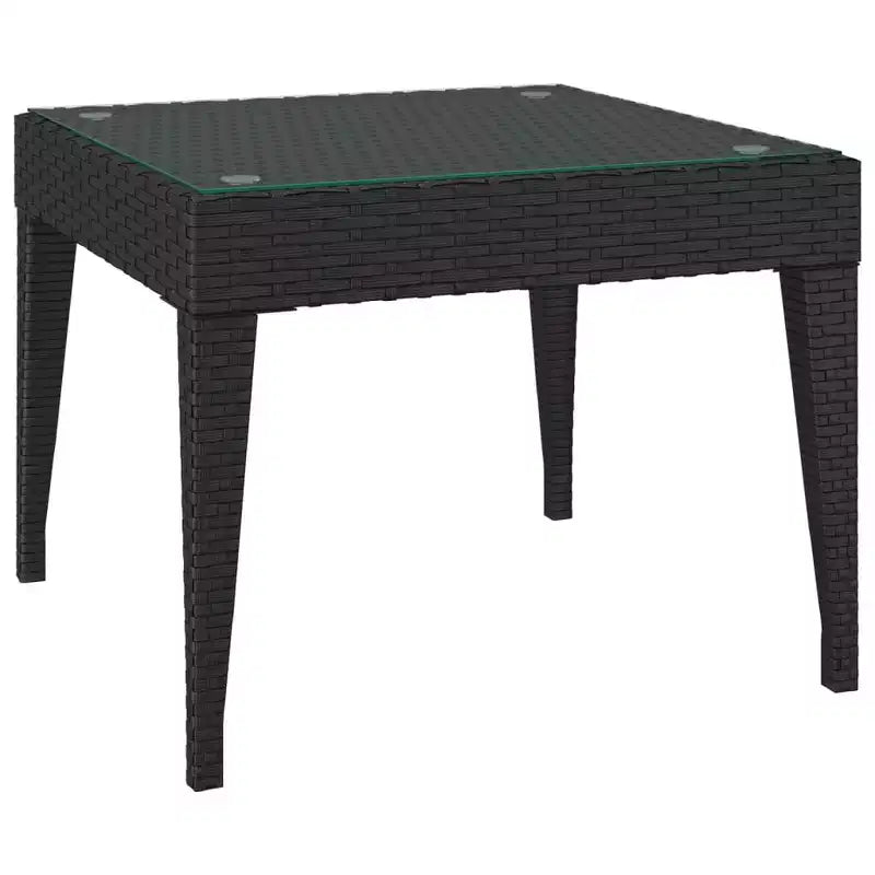 Side Table Black PE rattan, powder-coated steel, tempered glass
