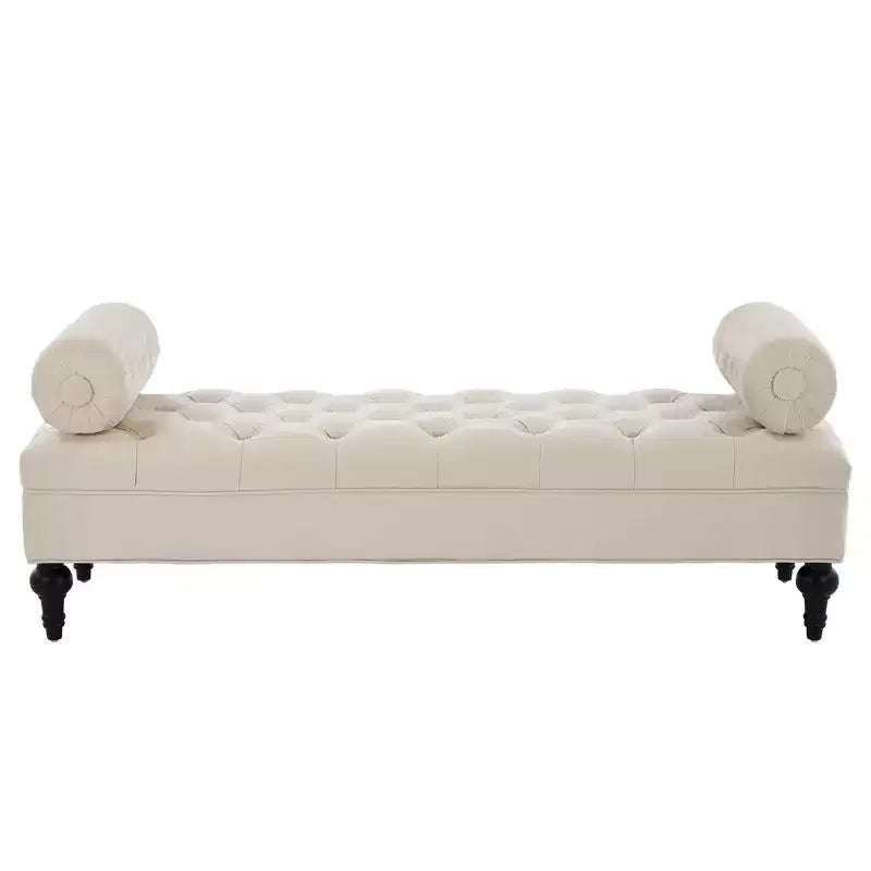 Whisen End of Bed Bench, Velvet Upholstered Tufted Bench Bedroom Bench Ottoman Footstool, Entryway Closet Bench with 2 Detachable Pillows