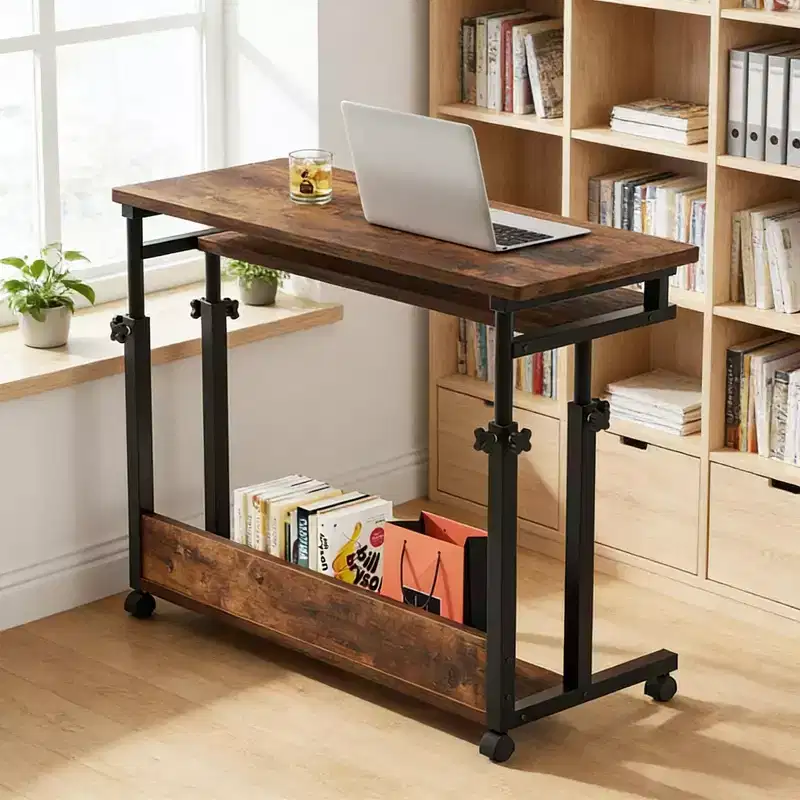 Mobile Rolling Laptop Desk with Hideaway Keyboard Tray & Height Adjustment, 27.56