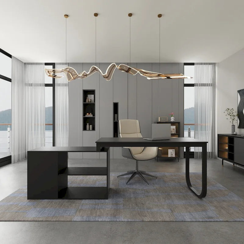 55-inch L Shaped Office Computer Desk with Drawers