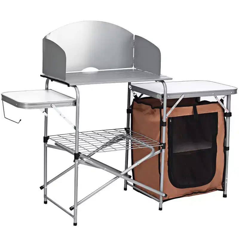 Foldable Camping Table Outdoor BBQ Portable Grilling Stand with Windscreen and Bag