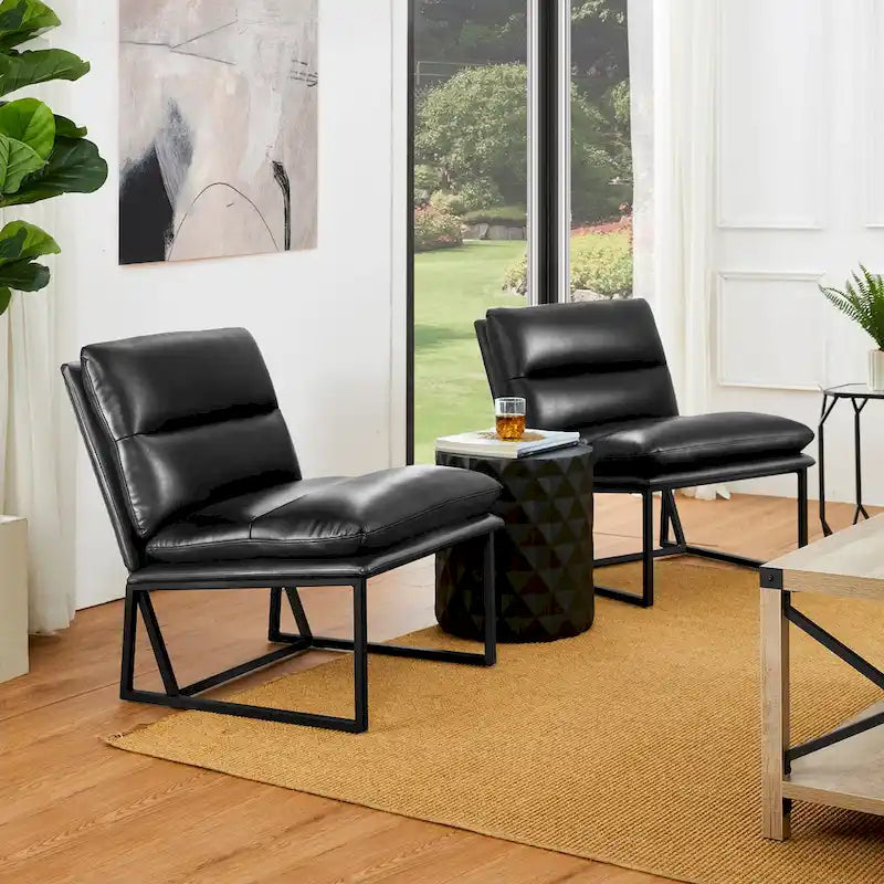 Modern Ergonomic PU Accent Armless Chair, 30.25 Inch Height