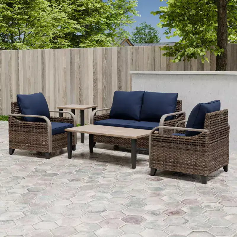 EAGLE PEAK Wicker Outdoor Patio Conversation Set, 2 Chairs, 2-Seat Loveseat, Coffee Table and Side Table, 5 Pieces