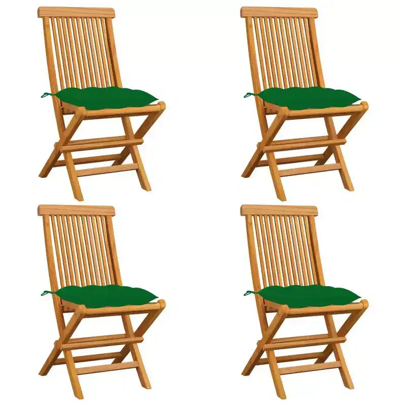 vidaXL Set of 4 Patio Chairs Made from Teak with Green Cushions, Weatherproof, Lightweight, Foldable and Easy-to-Clean Outdoor . Perfect for a Outdoor