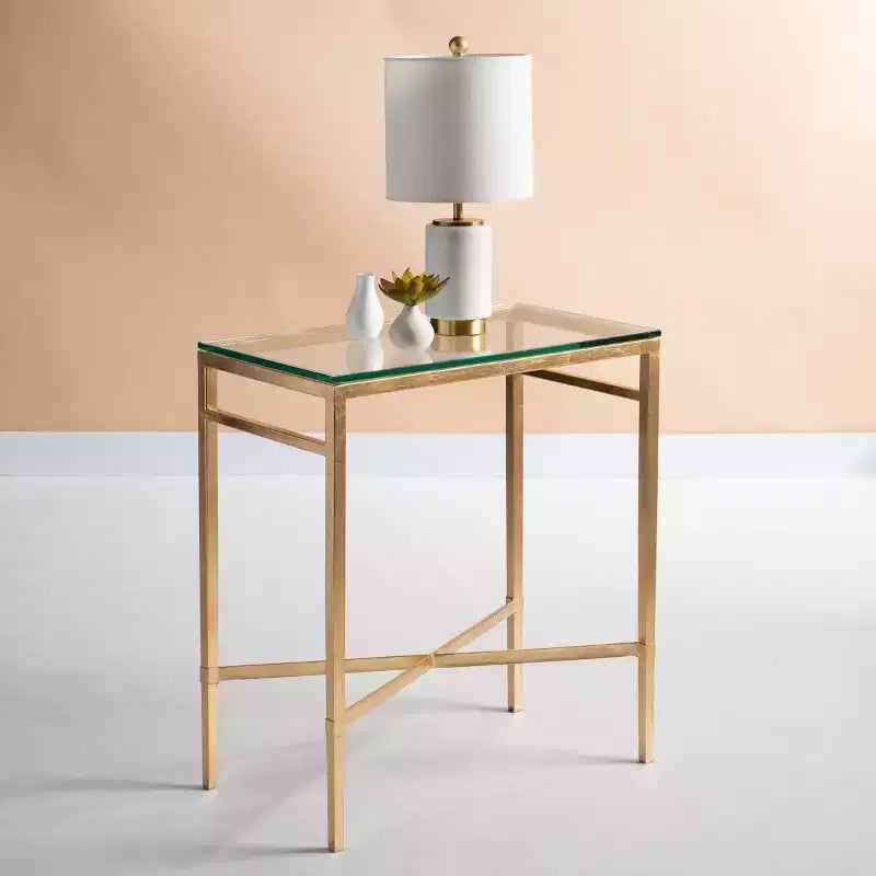 Viggo Antique Gold Glass Side Table - AMH8300 - Safavieh Couture