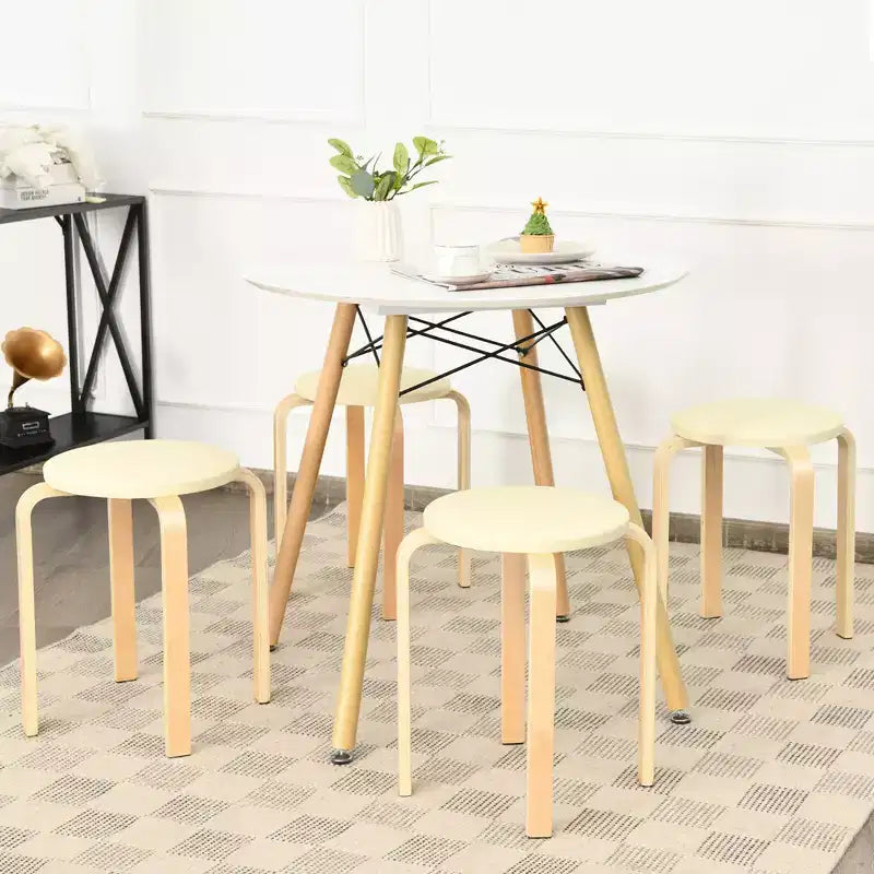 Costway Set of 4 Bentwood Round Stool Stackable Dining Chair w/Padded Seat Beige\Black