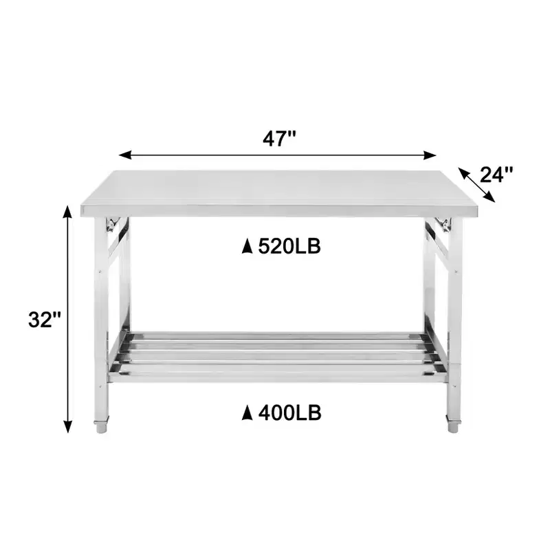 24 x 47 Inch Work Table for Prep & Work, NSF Commercial Heavy Duty Stainless Steel Folding Work Table with Adjustable Undershelf for Kitchen