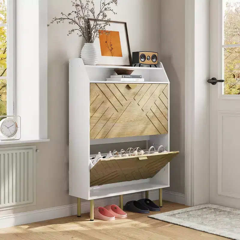 Freestanding Shoe Cabinet with 2-Drawer Organizer