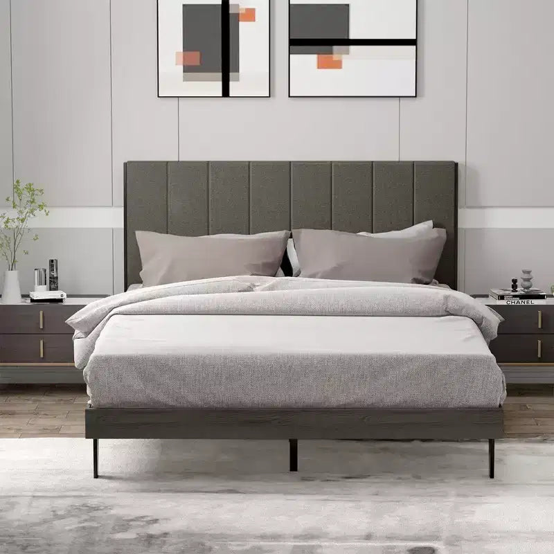 Upholstered Platform Bed Frame for Approx. 152 × 203 cm Mattress