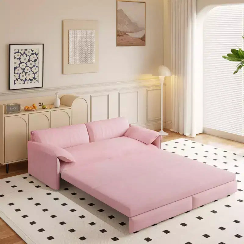 MAYEERTY 66 Queen Pull Out Sofa Bed, 3-in-1 Convertible Sleeper Sofa with Side Storage, Multifunctional Velvet Loveseat Bed for Living Room Bedroom